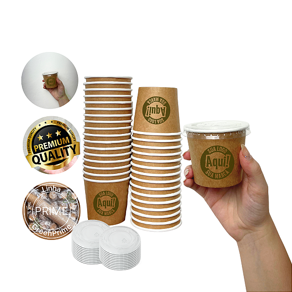 Pote Papel Personalizado 160ml com tampa Reta 100un