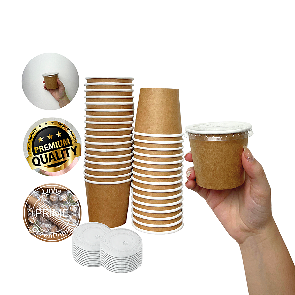 Pote Papel Biodegradável 160ml com tampa Reta 100un