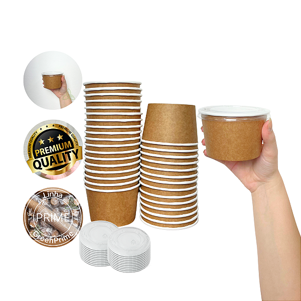 Pote Papel Biodegradável 280ml com tampa Reta 90un