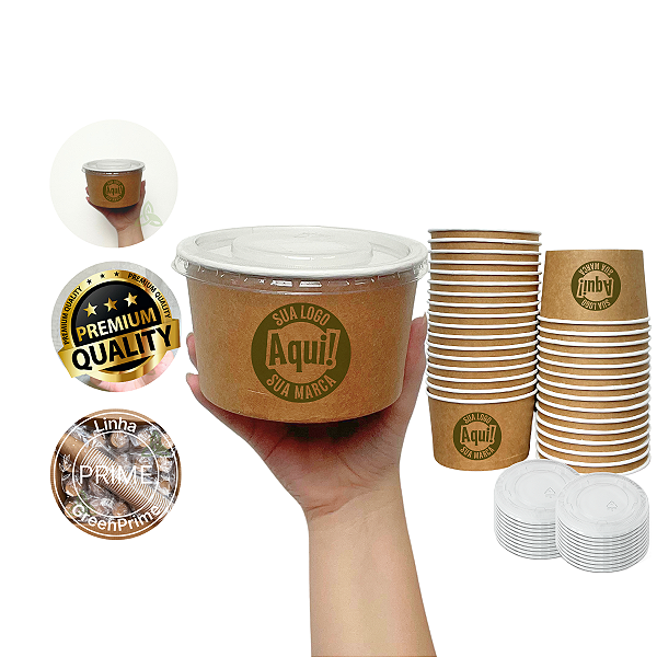 Pote Bowl Papel Personalizado 550ml com tampa 120un