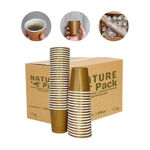 Caixa Copo Papel Nature Pack 90ml 100ml KRAFT ECOz 1000un