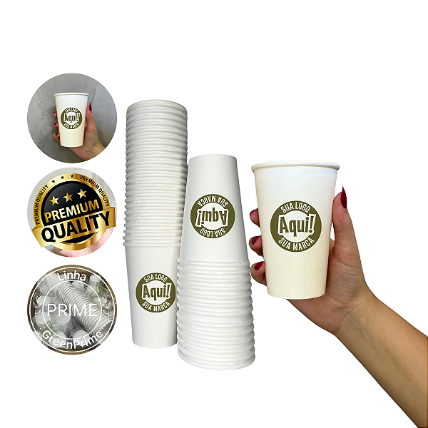 Copo Papel Personalizado Descartável Bio 300ml Branco 100un