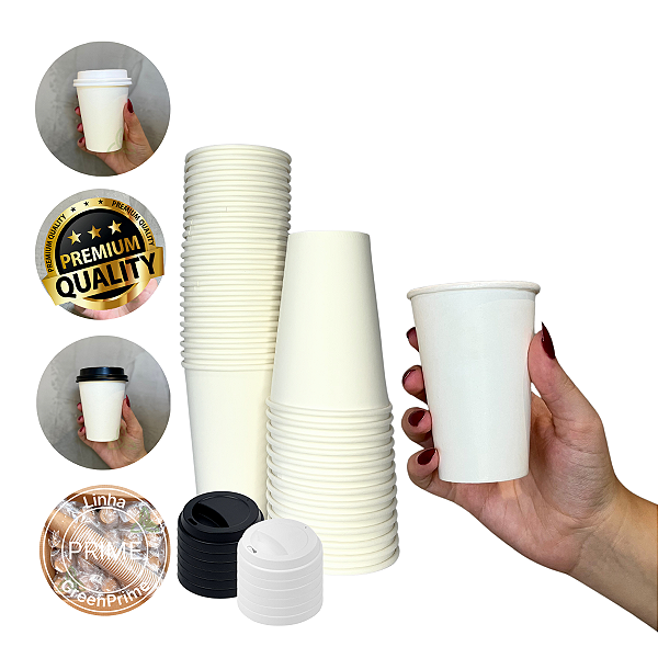 Copo Papel Descartável Branco 180ml Café C/Tampa Buck 100un