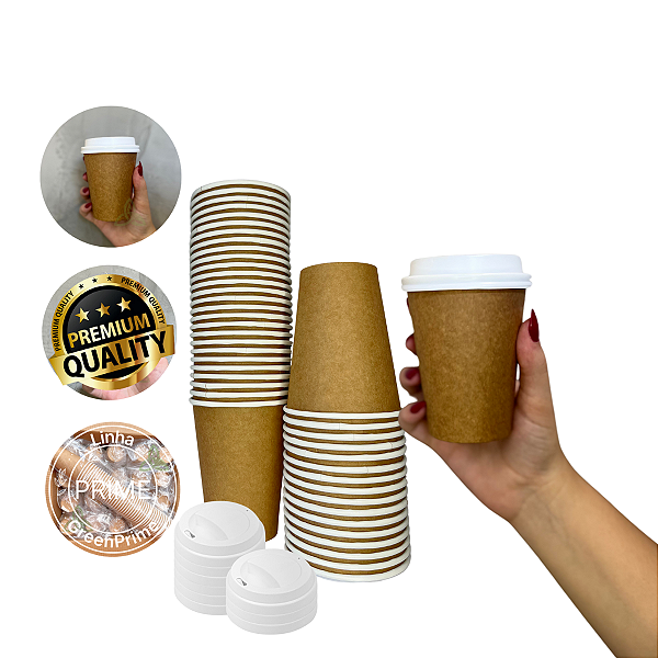 Copo Papel Descartável Kraft C/ Tampa Buck 240ml Café 100un