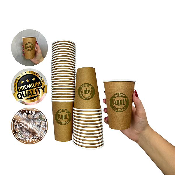Copo Papel Personalizado Descartável Bio 300ml Kraft 100un