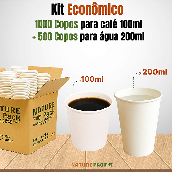 Combo Copos de Papel para Café e Água Premium Corporativo|Eventos