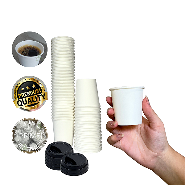 Copo Papel Descartável  Branco Café 100ml C/Tampa 100un