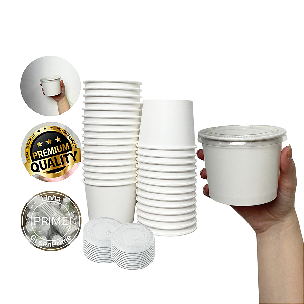Pote Papel 350ml Descartável Térmico C/ Tampa Caldos 40un