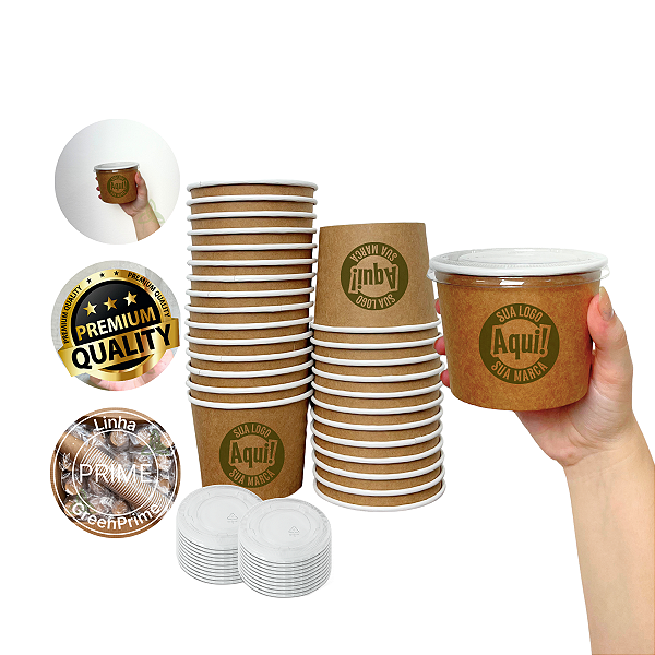 Pote Papel 350ml Descartável Personalizado C/ Tampa Caldos 120un