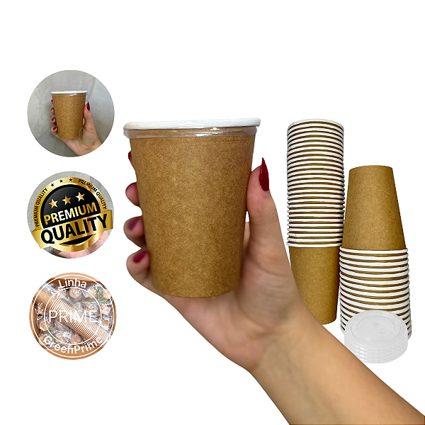 Copo Papel Biodegradável 240ml C/ Tampa Reta 100un