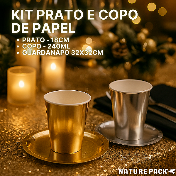 Kit Festa Elegance Pratos, Copos, Guardanapos, Festas, Confraternização