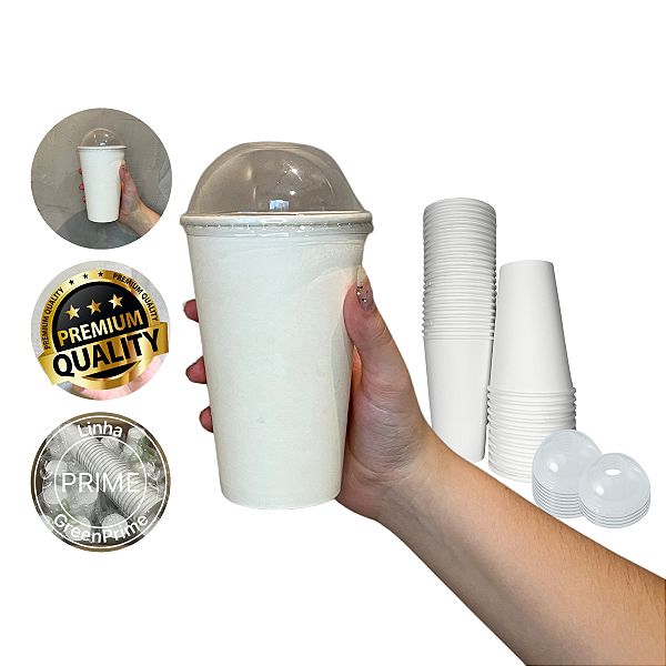 Copo Papel Biodegradável 500ml + Tampa bolha, Milkshake açaí 40un