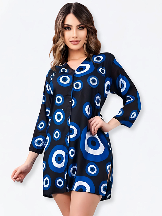 Vestido Indiano Blusão Bata Boho Túnica Olho Grego Chalaróste MI100010