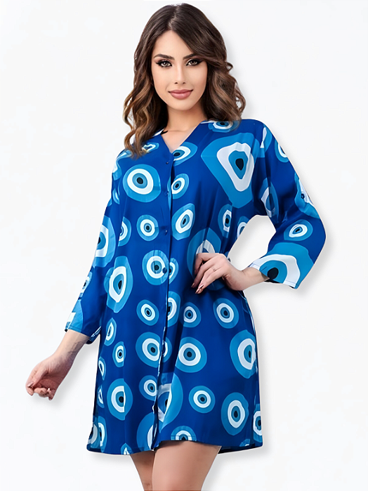 Vestido Indiano Blusão Bata Boho Túnica Olho Grego Chalaróste MI100011