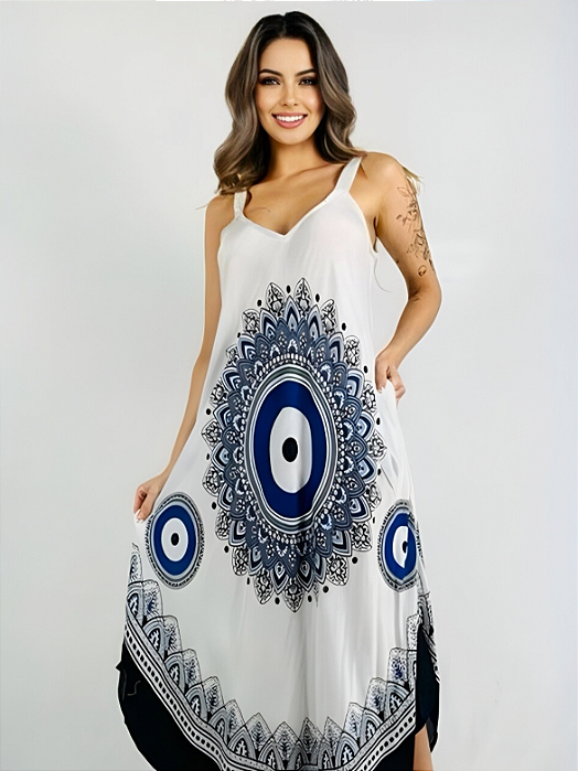 Vestido Trapézio Indiano Alça Ajustável com Bolso Chalaróste MI100019
