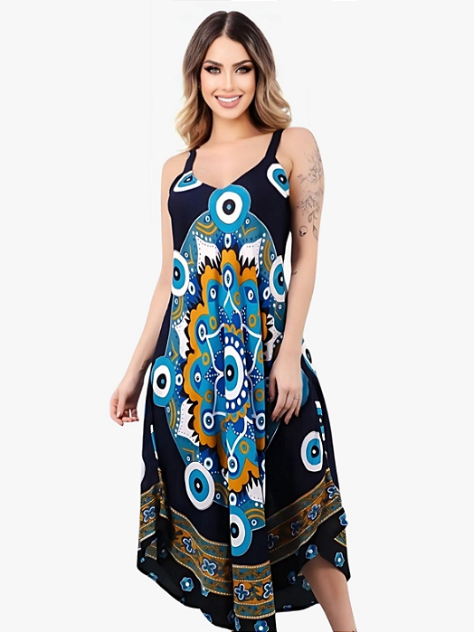 Vestido Trapézio Indiano Alça Ajustável com Bolso Chalaróste MI100020