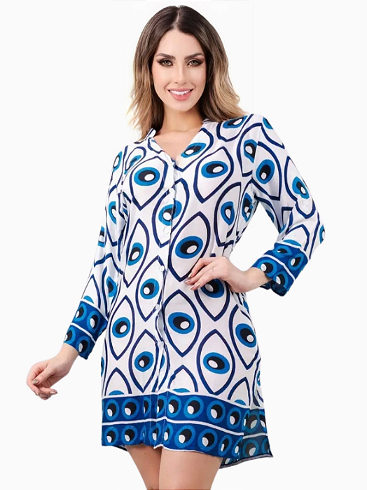 Vestido Indiano Blusão Bata Boho Túnica Olho Grego Chalaróste MI100028