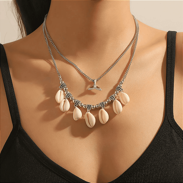 Colar de Conchas Naturais Búzios Boho Joias de Praia CO100001