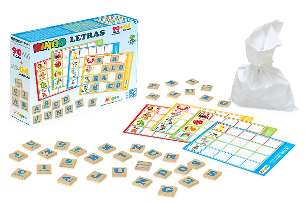 Jogo Educativo Bingo Letras Madeira 90 Peças Infantil Junges