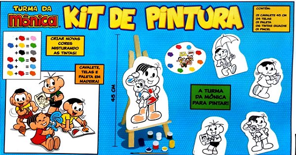 Kit Pintura Turma Da Monica C/ Mini Cavalete + Telas +Tintas