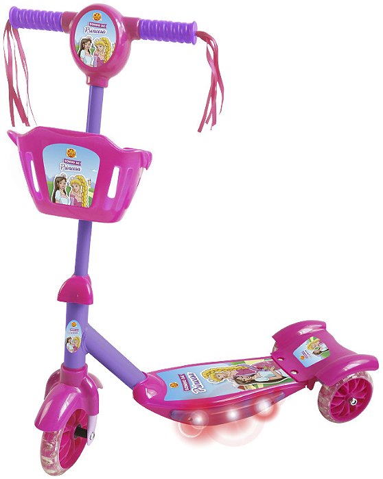 Patinete com Cesta Sonho de Princesa Luz e Som DM Radical