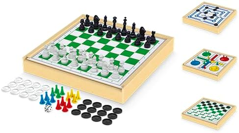 Jogo 4 em 1 Xadrez, Ludo, Damas e Trilha Jogo de Tabuleiro