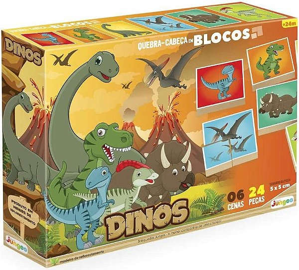 Quebra-Cabeça em Blocos Dinossauros Cognitivo e Criatividade