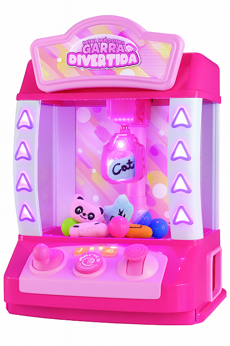 Brinquedo Mini Máquina Garra Divertida Rosa Pelúcia Bolinhas
