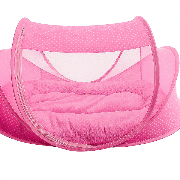 Cama Berço Mosquiteiro Dobrável Rosa Confortavel Bebe