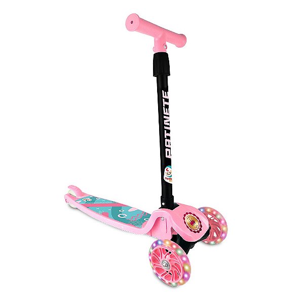Patinete Rosa Rodas de LED Infantil Altura Ajustável 3 Rodas