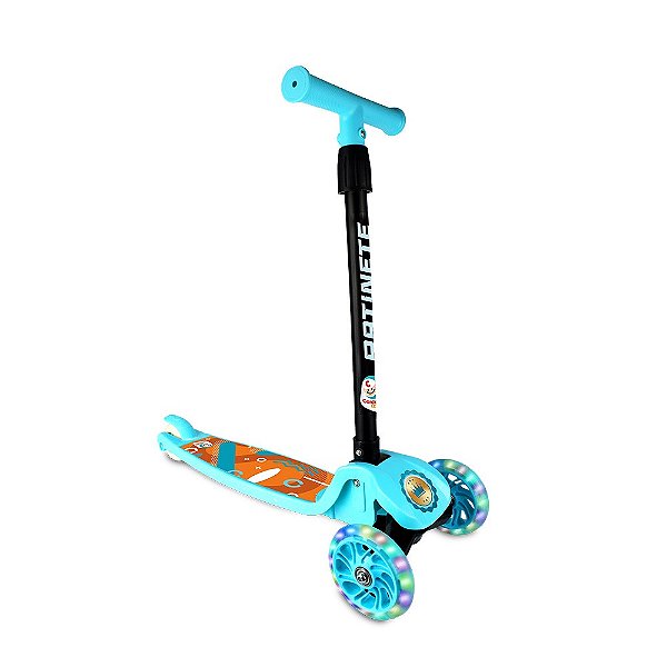 Patinete Azul c Rodas de LED Infantil Altura Ajustável 3 Rodas