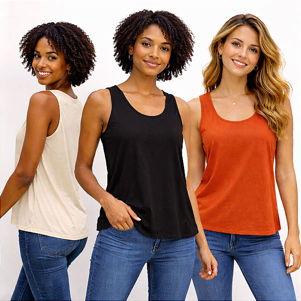 Regata Feminina Básica - Gola U, Modelagem Solta