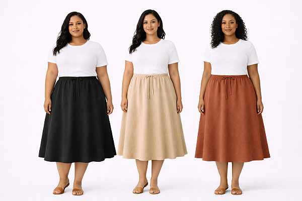 Saia Reta com Cós Elástico Feminina Confortável