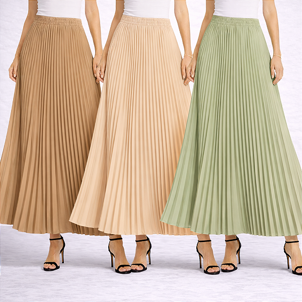 Saia Midi Plissada Feminina Cintura Alta Elegante