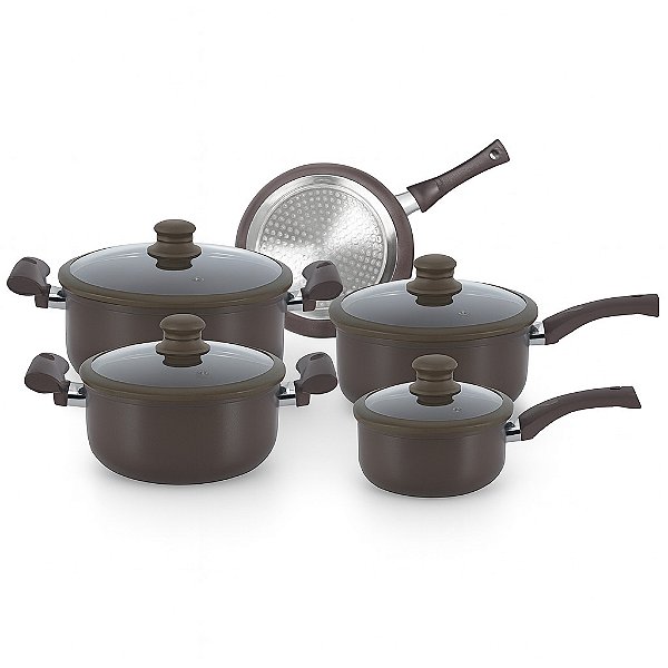 Jogo De Panelas 5 Peças Preta Antiaderente Teflon Cerâmica