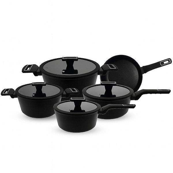 Jogo De Panelas 5 Peças Preto Antiaderente Teflon Cerâmica