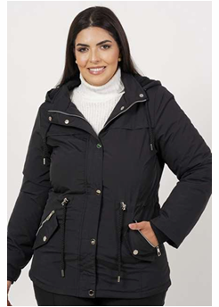 Jaqueta Parka com Capuz e Ajuste na Cintura Inverno Leve