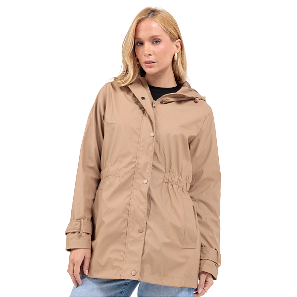 Jaqueta Parka Alongada c/ Capuz Ajustável Botão e Zipper