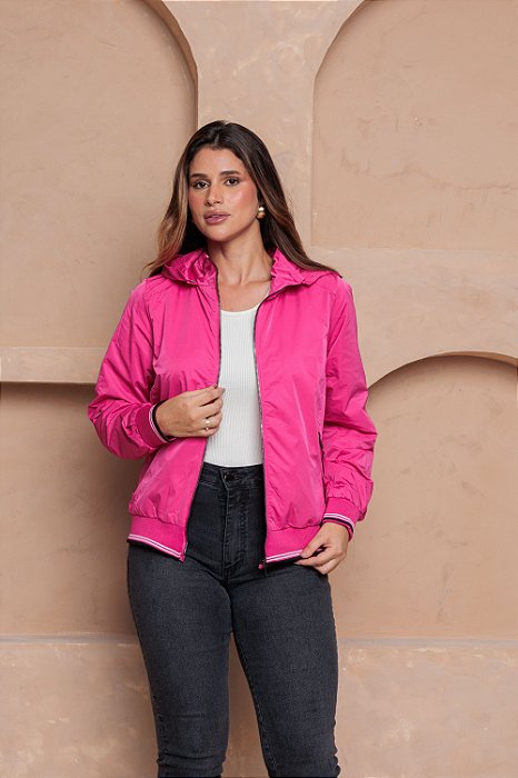 Jaqueta Corta Vento Forrada com Touca Blusa Feminina