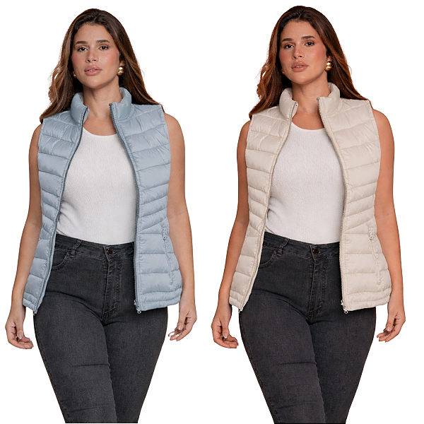 Colete Acolchoado Puffer Feminino Dupla Face c/ Ziper