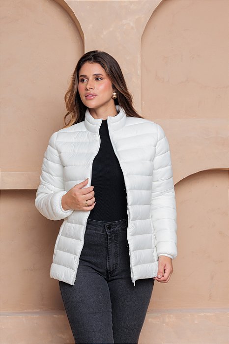 Jaqueta Puffer com Zíper e Bolsos Frontal Bobojaco Feminino