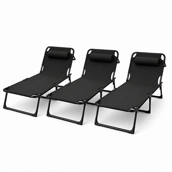kit 3x Espreguiçadeira Cadeira em Alumínio Reclinável -Praia e Piscina