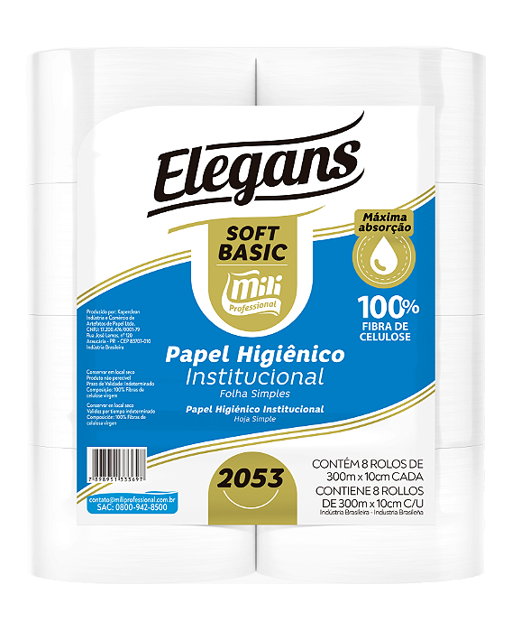 Papel Higiênico Institucional - Elegans Soft Slim - 8x300M - Mili