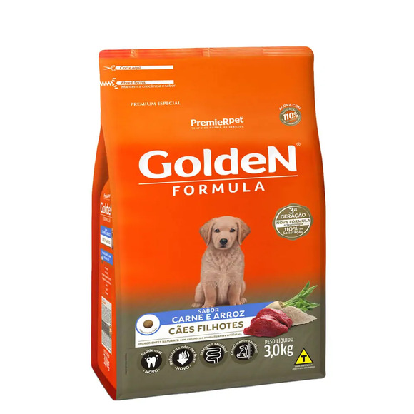 Ração Golden Fórmula para Cães Filhotes Carne e Arroz 3 kg