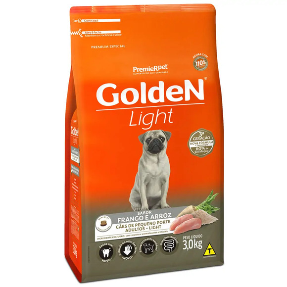 Ração Golden Fórmula Light Cães Adultos Porte Pequeno Frango e Arroz 3 kg