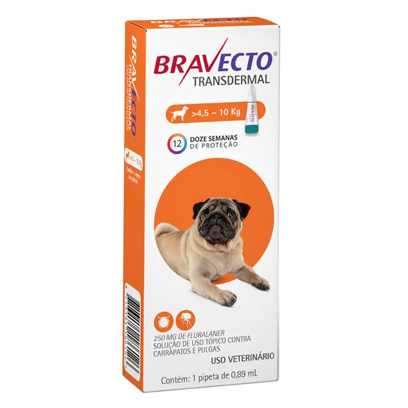 Antipulgas Bravecto Transdermal Cães 4,5 a 10kg 250 mg