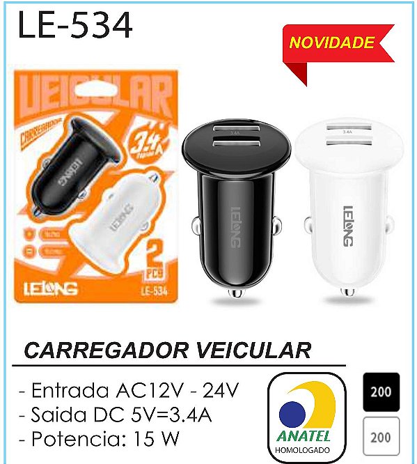 CARREGADOR VEICULAR LE-534 LELONG