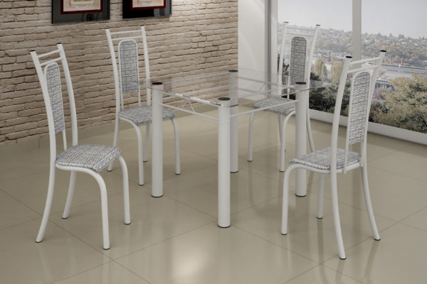 CONJUNTO MESA PARIS C/4 CD BASE 3 QUAD PRA C.REND.BCO VIDRO
