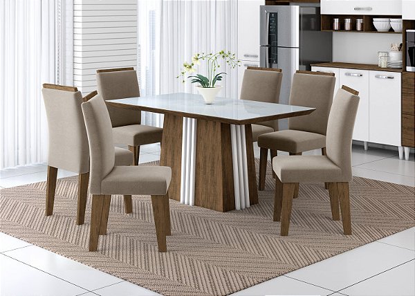 CONJUNTO DE MESA PRICILA COM 06 CADEIRA PE PIRAMIDE