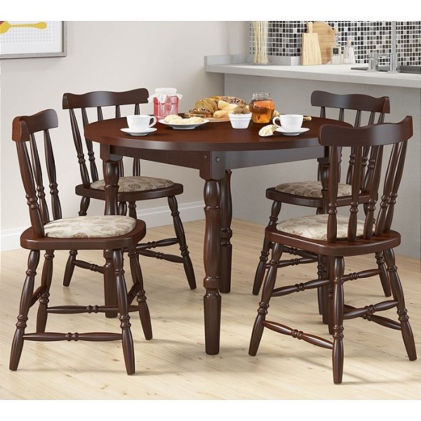 CONJUNTO MESA REDONDA 4 CADEIRAS 106 CASTANHO ACETINADO